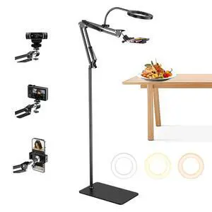 Floor Overhead Phone Mount with Ring Light for Filming, TikTok, Live Stream, LED Selfie Light Phone Tripod Stand for Content Creators, Compatible with iPhone & Android, Hand-Free for Recording Floor Overhead Phone Mount with Ring Light for Filming, TikTok, Live Stream, LED Selfie Light Phone Tripod Stand for Content Creators, Compatible with iPhone & Android, Hand-Free for Recording