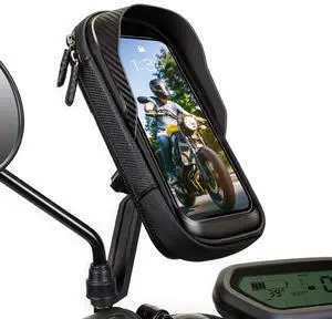 Waterproof Motorcycle Phone Mount 360° Rotation Motorcycle Rearview Mirror Phone Holder Anti-Shake Large Capacity Motorcycle Cell Phone Holder with Sun Visor and TPU Touch Screen Waterproof Motorcycle Phone Mount 360° Rotation Motorcycle Rearview Mirror Phone Holder Anti-Shake Large Capacity Motorcycle Cell Phone Holder with Sun Visor and TPU Touch Screen