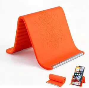 Portable Foldable Silicone Aluminum Phone Holder, Adjustable Phone Stand for Smartphone Tablet Laptop, Non-Slip Desk Travel Bed Office Treadmill Stand (Orange) Portable Foldable Silicone Aluminum Phone Holder, Adjustable Phone Stand for Smartphone Tablet Laptop, Non-Slip Desk Travel Bed Office Treadmill Stand (Orange)