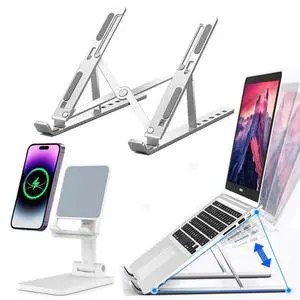KLAQQED Portable Aluminum Laptop & Phone Stand, Adjustable, Foldable, Ergonomic, for MacBook, iPad, Tablets & Smartphones, Office Desk Accessories KLAQQED Portable Aluminum Laptop & Phone Stand, Adjustable, Foldable, Ergonomic, for MacBook, iPad, Tablets & Smartphones, Office Desk Accessories
