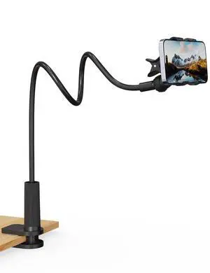 Phone Holder for Bed, Gooseneck Phone Holder for Desk Bedside Table, Flexible Gooseneck Long Arm Stand with Adjustable 360°Cell Phone Mount Clamp Clip for iPhone and All 4-7" Phone Phone Holder for Bed, Gooseneck Phone Holder for Desk Bedside Table, Flexible Gooseneck Long Arm Stand with Adjustable 360°Cell Phone Mount Clamp Clip for iPhone and All 4-7" Phone