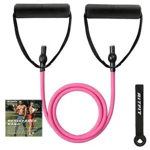 Single Resistance Exercise Band with Comfortable Handles - Ideal for Physical Therapy, Strength Training, Muscle Toning - Door Anchor and Starter Guide Included (Rose Pink(10-15lbs)) Single Resistance Exercise Band with Comfortable Handles - Ideal for Physical Therapy, Strength Training, Muscle Toning - Door Anchor and Starter Guide Included (Rose Pink(10-15lbs))