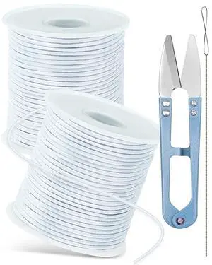 2 Rolls White Elastic Bracelet String Total 330 Feet,1mm,1.2mm,1.5mm Elastic Cord for Beading Stretchy String with Beading Needle for Bracelets, Sewing, Necklace, Jewelry Making and Crafts 2 Rolls White Elastic Bracelet String Total 330 Feet,1mm,1.2mm,1.5mm Elastic Cord for Beading Stretchy String with Beading Needle for Bracelets, Sewing, Necklace, Jewelry Making and Crafts