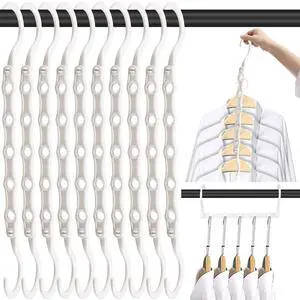 Space Saving Hangers 10 Pack, Heavy Duty Magic Cascading Hanger Organizer with 5 Enclosed Anti-Slip Holes, Closet Organizers and Storage for Clothes, College Dorm Room Essentials, White Space Saving Hangers 10 Pack, Heavy Duty Magic Cascading Hanger Organizer with 5 Enclosed Anti-Slip Holes, Closet Organizers and Storage for Clothes, College Dorm Room Essentials, White