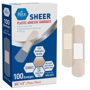 Sheer Bandages,Latex-Free,Hypoallergenic,Sterile,3/4x3 in,100-Ct Sheer Bandages,Latex-Free,Hypoallergenic,Sterile,3/4x3 in,100-Ct