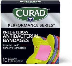 Performance Series Antibacterial Bandages, Elbows and Knees, 3" x 3", 10 Count Performance Series Antibacterial Bandages, Elbows and Knees, 3" x 3", 10 Count