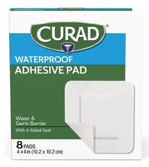 White Waterproof Adhesive Pads, 4" x 4", Advanced Wound Care, 1 Box, 8 Count White Waterproof Adhesive Pads, 4" x 4", Advanced Wound Care, 1 Box, 8 Count