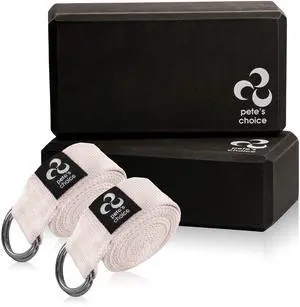 2 Yoga Blocks + 2 Yoga Straps - Starter Kit for Beginners. Great for Home indoor exercises 2 Yoga Blocks + 2 Yoga Straps - Starter Kit for Beginners. Great for Home indoor exercises