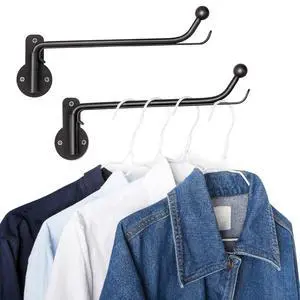 Wall Mounted Drying Rack Laundry Clothes Hanger with Swing Arm Space Saving Metal Hanging Valet Rod for Laundry Closet Organizer Bathroom Bedroom, 2 Pack, Black Wall Mounted Drying Rack Laundry Clothes Hanger with Swing Arm Space Saving Metal Hanging Valet Rod for Laundry Closet Organizer Bathroom Bedroom, 2 Pack, Black