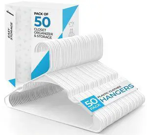 Beddora Plastic Hangers 50 Pack, White Clothes Hangers for Closet Organization and Storage Space-Saving Design, Kids & Adult Coat Hanger for Suits, Shirt & Percheros Ganchos para Colgar Ropa Hangars Beddora Plastic Hangers 50 Pack, White Clothes Hangers for Closet Organization and Storage Space-Saving Design, Kids & Adult Coat Hanger for Suits, Shirt & Percheros Ganchos para Colgar Ropa Hangars