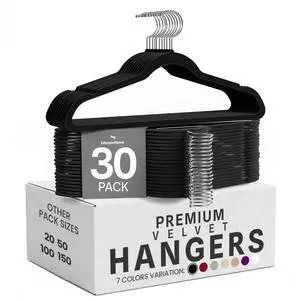Velvet Hangers, Black, 30 Pack Velvet Hangers, Black, 30 Pack