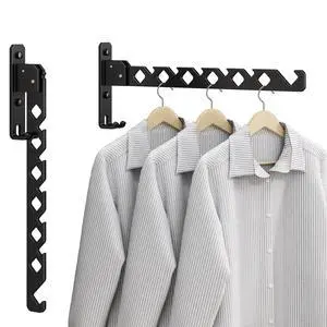 Wall Mounted Clothes Drying Rack, Wall Clothes Hanger Hook for Laundry Room Hanger Foldable, Wall Clothes Rack Indoor, Perfect for Small Spaces, Matte Black 2 Packs Wall Mounted Clothes Drying Rack, Wall Clothes Hanger Hook for Laundry Room Hanger Foldable, Wall Clothes Rack Indoor, Perfect for Small Spaces, Matte Black 2 Packs