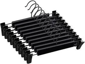 Pants Hangers with Clips, Skirt Hangers, 10 Pack, Black Pants Hangers with Clips, Skirt Hangers, 10 Pack, Black