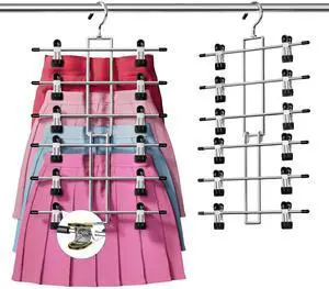 Skirt Pants Hangers with Clips Space Saving Hanging Closet Organizer 6 Tiers Hanger with 360° Swivel Hook, Finger-Safe Design- College Dorm Room Apartment Essentials 1-Pack Skirt Pants Hangers with Clips Space Saving Hanging Closet Organizer 6 Tiers Hanger with 360° Swivel Hook, Finger-Safe Design- College Dorm Room Apartment Essentials 1-Pack