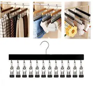 Closet Organizer with 12 Clips, Pants Hangers with Clips, Legging Organizer 360° Rotating Space Saving Hanging Closet Organizers and Storage (Black) Closet Organizer with 12 Clips, Pants Hangers with Clips, Legging Organizer 360° Rotating Space Saving Hanging Closet Organizers and Storage (Black)