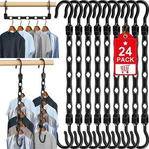 24 Pack Hangers Space Saving Magic Space Saver Storage Smart Plastic Clothes Hanger Organizer Closet Organizers and Storage for Closet Wardrobe Apartment College Dorm Room Essentials, Black 24 Pack Hangers Space Saving Magic Space Saver Storage Smart Plastic Clothes Hanger Organizer Closet Organizers and Storage for Closet Wardrobe Apartment College Dorm Room Essentials, Black