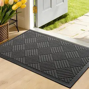 Front Door Mat, Heavy Duty Waterproof Rubber Doormat for Indoor Outdoor, Non-Slip Low Profile Dirt Trapper Absorbent Mat for Entryway, Stain Fade Resistant Easy Clean 29.5"x17", Grey Front Door Mat, Heavy Duty Waterproof Rubber Doormat for Indoor Outdoor, Non-Slip Low Profile Dirt Trapper Absorbent Mat for Entryway, Stain Fade Resistant Easy Clean 29.5"x17", Grey