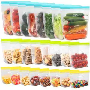 24 Pack Reusable Food Storage Bags Dishwasher Microwave Safe, BPA Free Reusable Freezer Bags, Silicone Free Containers for Meal Prep, Fridge Kitchen Organization - 8 Gallon 8 Sandwich 8 Snack 24 Pack Reusable Food Storage Bags Dishwasher Microwave Safe, BPA Free Reusable Freezer Bags, Silicone Free Containers for Meal Prep, Fridge Kitchen Organization - 8 Gallon 8 Sandwich 8 Snack