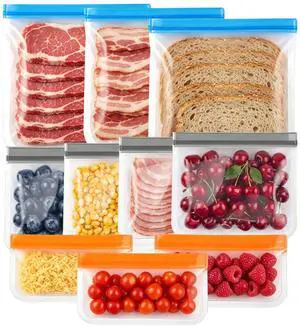 10 Pack Reusable Snack Bags Dishwasher Safe, DualSeal Reusable Sandwich Bag 10 Pack Reusable Snack Bags Dishwasher Safe, DualSeal Reusable Sandwich Bag