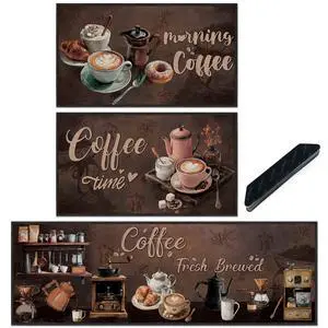 3 Pcs Vintage Coffee Kitchen Rugs Set, Coffee Bar Runner Set with 12 Pcs Rug Corner Grippers, Rustic Brown Floor Mats for Home Decor (16"×28" & 16"×47") 3 Pcs Vintage Coffee Kitchen Rugs Set, Coffee Bar Runner Set with 12 Pcs Rug Corner Grippers, Rustic Brown Floor Mats for Home Decor (16"×28" & 16"×47")