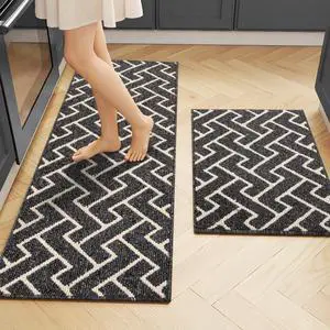Kitchen Runner Rug,Set of 2 Non Slip Kitchen Mats for Floor,Comfort Washabe Kitchen Rugs Carpet for Hallways Entryway Laundry Room(20"x32"+20"x48",Black) Kitchen Runner Rug,Set of 2 Non Slip Kitchen Mats for Floor,Comfort Washabe Kitchen Rugs Carpet for Hallways Entryway Laundry Room(20"x32"+20"x48",Black)