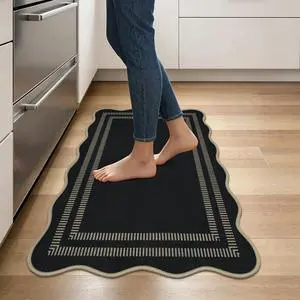 Kitchen Rugs Non Slip Washable, 17.3"x30" Cushioned Scalloped Rug Kitchen Mats for Floor, Absorbent Imitation Linen Braided Standing Mat for Sink Laundry Kitchen Decor Kitchen Rugs Non Slip Washable, 17.3"x30" Cushioned Scalloped Rug Kitchen Mats for Floor, Absorbent Imitation Linen Braided Standing Mat for Sink Laundry Kitchen Decor