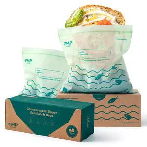 50 Pack 100% Compostable Sandwich Bags, 6.5 x 6.7" Resealable Food Storage Freezer Bags, Eco Friendly Snack Bags for Travel, ASTM D6400, US BPI & EU OK Compost Certified 50 Pack 100% Compostable Sandwich Bags, 6.5 x 6.7" Resealable Food Storage Freezer Bags, Eco Friendly Snack Bags for Travel, ASTM D6400, US BPI & EU OK Compost Certified