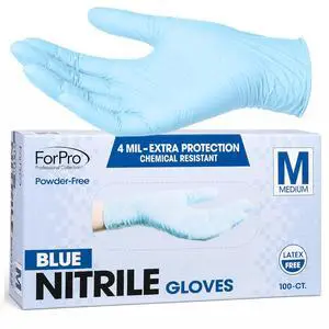 Disposable Nitrile Gloves, Chemical Resistant, Powder-Free, Latex-Free, Non-Sterile, Food Safe, 4 Mil, Blue, Medium, 100-Count Disposable Nitrile Gloves, Chemical Resistant, Powder-Free, Latex-Free, Non-Sterile, Food Safe, 4 Mil, Blue, Medium, 100-Count