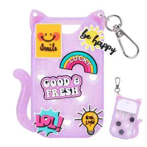 Glitter Silicone Holder Case Compatible with Hand Sanitizer Spray 1 Fl. OZ., Adorable Cat-Shaped Keychain with 6 Charms (Purple) Glitter Silicone Holder Case Compatible with Hand Sanitizer Spray 1 Fl. OZ., Adorable Cat-Shaped Keychain with 6 Charms (Purple)