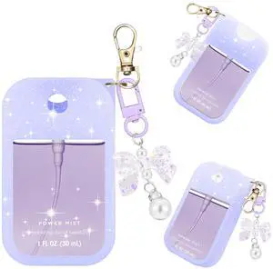 Hand Sanitizer Spray Case Compatible with Touchland Power Mist 1 oz(30 ml) - with Bow Keychain Silicone Protective Cover Accessories for Touchland (Glittery Purple) Hand Sanitizer Spray Case Compatible with Touchland Power Mist 1 oz(30 ml) - with Bow Keychain Silicone Protective Cover Accessories for Touchland (Glittery Purple)