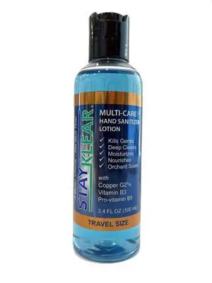 New Multi-Care Hand Sanitizer Lotion (3.4 Fl Oz) Travel Size with Copper G2(R), Vitamin B3, and Pro-Vitamin B5; Orchard Scent New Multi-Care Hand Sanitizer Lotion (3.4 Fl Oz) Travel Size with Copper G2(R), Vitamin B3, and Pro-Vitamin B5; Orchard Scent
