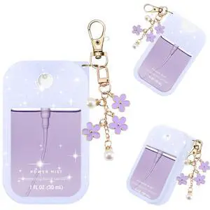 Hand Sanitizer Spray Case Compatible with Touchland Power Mist 1 oz(30 ml) - with Flower keychain Silicone Protective Cover Accessories for Touchland (Glittery purple) Hand Sanitizer Spray Case Compatible with Touchland Power Mist 1 oz(30 ml) - with Flower keychain Silicone Protective Cover Accessories for Touchland (Glittery purple)