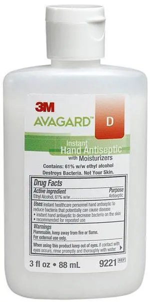 3M D Instant Hand Sanitizer with Moisturizers (61% w/w ethyl alcohol) 9221, 3 oz. each 3M D Instant Hand Sanitizer with Moisturizers (61% w/w ethyl alcohol) 9221, 3 oz. each