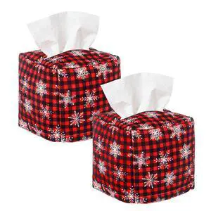 2 Pcs Red Black Checkered Christmas Tissue Box Cover Square, Snowflakes Plaid Tissue Paper Holder Cover, Holiday Farmhouse Napkin Holder Decor for Bedroom Nightstand Office Desk Bathroom 2 Pcs Red Black Checkered Christmas Tissue Box Cover Square, Snowflakes Plaid Tissue Paper Holder Cover, Holiday Farmhouse Napkin Holder Decor for Bedroom Nightstand Office Desk Bathroom