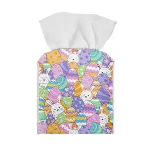 Colorful Bunny Tissue Box Cover Square PU Leather Holder for Clean Decorative Napkin Facial Paper Easter Decor Colorful Bunny Tissue Box Cover Square PU Leather Holder for Clean Decorative Napkin Facial Paper Easter Decor