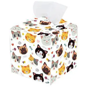 Cat Tissue Box Cover Square Leather Tissue Box Holder Cute Cat Face Waterproof Facial Paper Organizer Dispenser for Bathroom Bedroom Kitchen Vanity Home Car Desk Countertop Night Stands Cat Tissue Box Cover Square Leather Tissue Box Holder Cute Cat Face Waterproof Facial Paper Organizer Dispenser for Bathroom Bedroom Kitchen Vanity Home Car Desk Countertop Night Stands