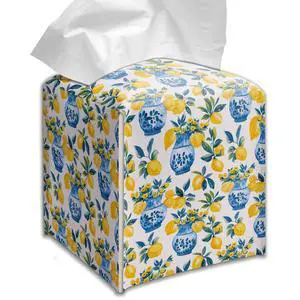 Lemon Tissue Box Cover Blue Vase Pattern Square Decorative Holder Mediterranean Kitchen Bathroom Home Decor Lemon Tissue Box Cover Blue Vase Pattern Square Decorative Holder Mediterranean Kitchen Bathroom Home Decor