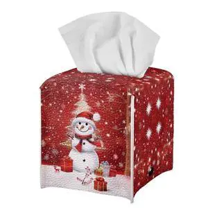 Christmas Decorations Tissue Box Holder Cute Xmas Snowman Print Square Napkin Facial Tissues Holder Dispenser, Home Office Car Tissue Box Cover Decorative Container with Belt Bottom Christmas Decorations Tissue Box Holder Cute Xmas Snowman Print Square Napkin Facial Tissues Holder Dispenser, Home Office Car Tissue Box Cover Decorative Container with Belt Bottom