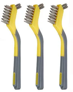 Stainless Steel Mini Wire Brushes for Paint Removal, Rust Removal, Crevice Cleaning, Soft Grip Ergonomic Handle, 3-Pack, Grey/Yellow Stainless Steel Mini Wire Brushes for Paint Removal, Rust Removal, Crevice Cleaning, Soft Grip Ergonomic Handle, 3-Pack, Grey/Yellow