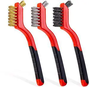 Wire Brush Set 3Pcs - Nylon/Brass/Stainless Steel Bristles with Curved Handle Grip for Rust, Dirt & Paint Scrubbing with Deep Cleaning 7 Inches (Red) Wire Brush Set 3Pcs - Nylon/Brass/Stainless Steel Bristles with Curved Handle Grip for Rust, Dirt & Paint Scrubbing with Deep Cleaning 7 Inches (Red)
