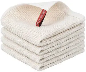 100% Cotton Cleaning Cloth,4 Pack Waffle Weave Cleaning Towels,Super Absorbent Dish Rags for Washing Dishes-12x12 Inch,Beige 100% Cotton Cleaning Cloth,4 Pack Waffle Weave Cleaning Towels,Super Absorbent Dish Rags for Washing Dishes-12x12 Inch,Beige