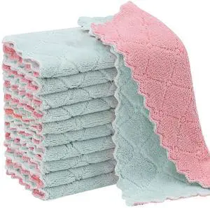 11Pack Kitchen Dish Cloths, Reusable Dish Towels, Nonstick Oil Washable Fast Drying, Super Absorbent Coral Velvet Cleaning Cloths for Cleaning Tableware, Kitchen, Bathroom (Pink-green10 x 6") 11Pack Kitchen Dish Cloths, Reusable Dish Towels, Nonstick Oil Washable Fast Drying, Super Absorbent Coral Velvet Cleaning Cloths for Cleaning Tableware, Kitchen, Bathroom (Pink-green10 x 6")