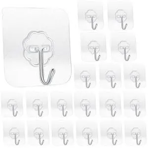 20 Pack Transparent Adhesive Hooks 33 lb(Max) 15KG Waterproof and Oilproof Reusable Seamless Hooks Heavy Duty Wall Hook for Kitchen Bathroom Office 20 Pack Transparent Adhesive Hooks 33 lb(Max) 15KG Waterproof and Oilproof Reusable Seamless Hooks Heavy Duty Wall Hook for Kitchen Bathroom Office