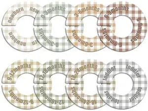 Baby Closet Dividers, 8-Piece Round Size Labels, Fits 1.5" Rod Baby Closet Dividers, 8-Piece Round Size Labels, Fits 1.5" Rod