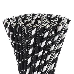 Biodegradable Black Paper Straws, 100 Stars/Dots/Stripes/Waves Drinking Straws for Halloween, Birthday, Wedding, Bridal/Baby Shower and Christmas Decorations Biodegradable Black Paper Straws, 100 Stars/Dots/Stripes/Waves Drinking Straws for Halloween, Birthday, Wedding, Bridal/Baby Shower and Christmas Decorations