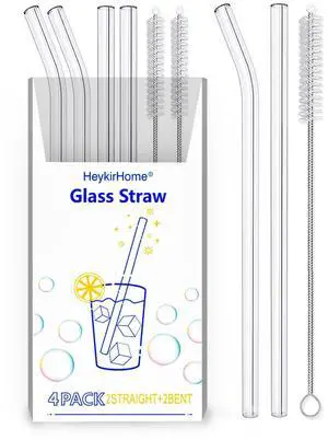 4-Pack Reusable Glass Straw, Size 8.5''x10 MM,Including 2 Straight and 2 Bent with 2 Cleaning Brush- Perfect For Smoothies, Tea, Juice 4-Pack Reusable Glass Straw, Size 8.5''x10 MM,Including 2 Straight and 2 Bent with 2 Cleaning Brush- Perfect For Smoothies, Tea, Juice