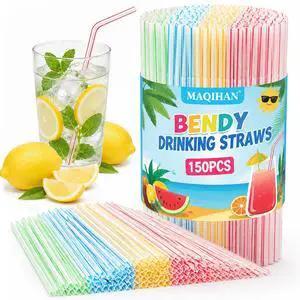 150PCS Disposable Plastic Drinking Straws - Flexible Straws Disposable Long Colorful PP Plastic Striped Assorted Colors for Home Use Milk Juice Drinks 150PCS Disposable Plastic Drinking Straws - Flexible Straws Disposable Long Colorful PP Plastic Striped Assorted Colors for Home Use Milk Juice Drinks