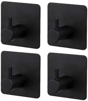 4 Pcs Adhesive Hooks Heavy Duty Shower Hook Waterproof, Black Stick on Hooks for Hanging Loofah Towel Robe Clothes, Removable Stainless Steel Bathroom Adhesive Wall HooksBlack 4 Pcs Adhesive Hooks Heavy Duty Shower Hook Waterproof, Black Stick on Hooks for Hanging Loofah Towel Robe Clothes, Removable Stainless Steel Bathroom Adhesive Wall HooksBlack