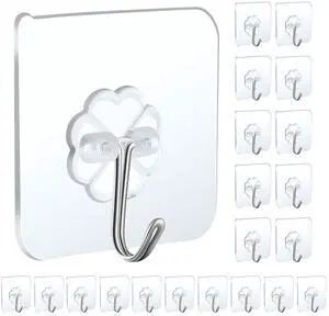 20 Packs Self Adhesive Wall Hooks Heavy Duty 22lb(Max), Waterproof Transparent Wall Hooks for Hanging Sticky Hooks Wall Hangers for Door Bathroom Shower Kitchen Outdoor Utility Hooks Hanger 20 Packs Self Adhesive Wall Hooks Heavy Duty 22lb(Max), Waterproof Transparent Wall Hooks for Hanging Sticky Hooks Wall Hangers for Door Bathroom Shower Kitchen Outdoor Utility Hooks Hanger