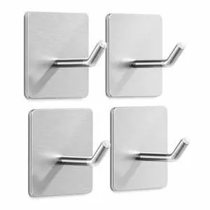 4 Pack 304 Stainless Steel Adhesive Wall Hooks, No Drill Hangers 4 Pack 304 Stainless Steel Adhesive Wall Hooks, No Drill Hangers